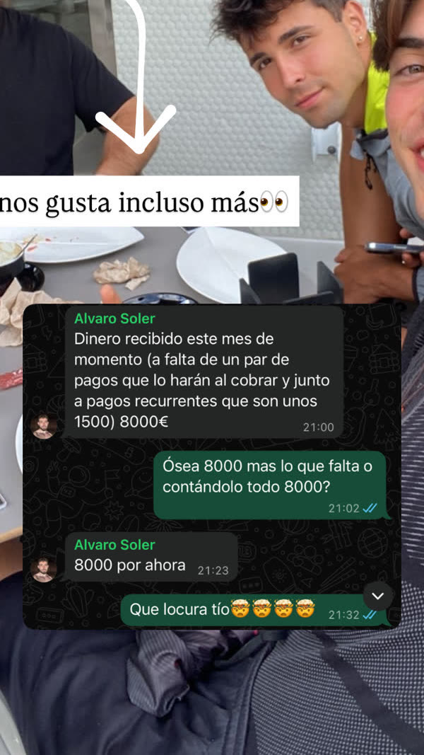 WhatsApp de Álvaro: «Dinero recibido este mes de momento… 8000€», y al preguntarle si son 8000 más lo que falta responde «8000 por ahora»
