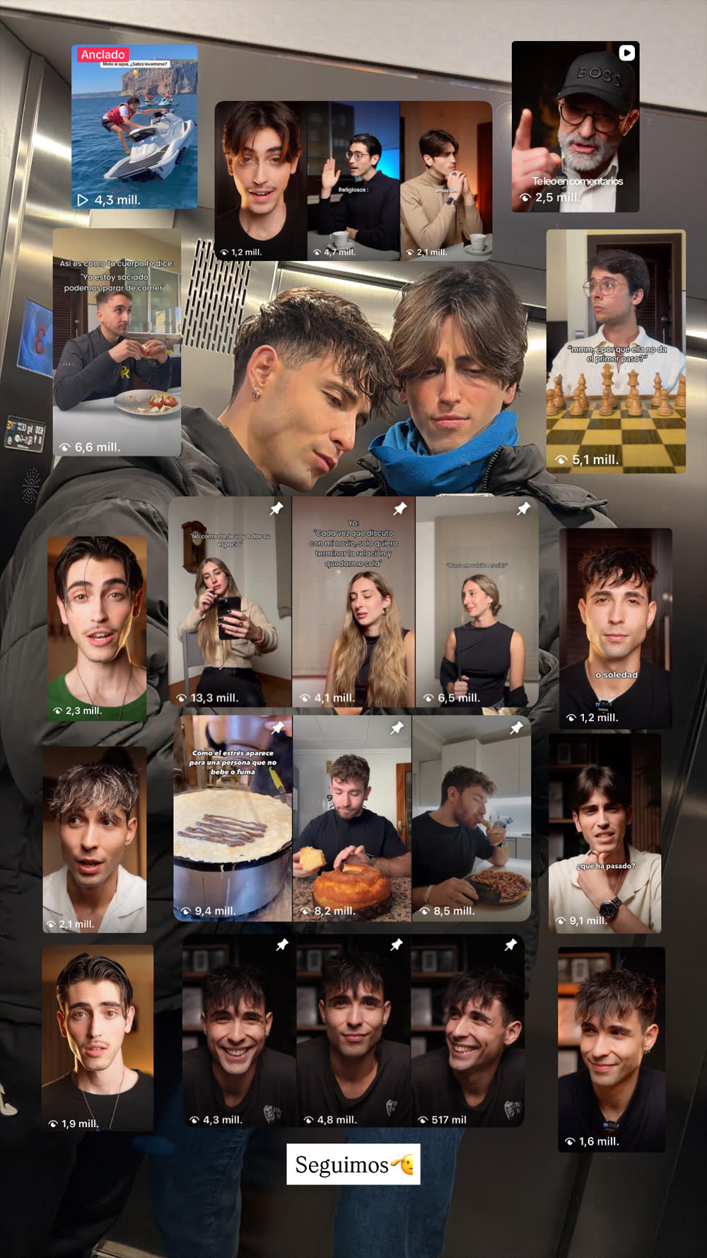 Mosaico de piezas con sus visualizaciones: 13,3 millones, 9,4, 9,1, 8,5, 8,2, 6,6 y muchas más