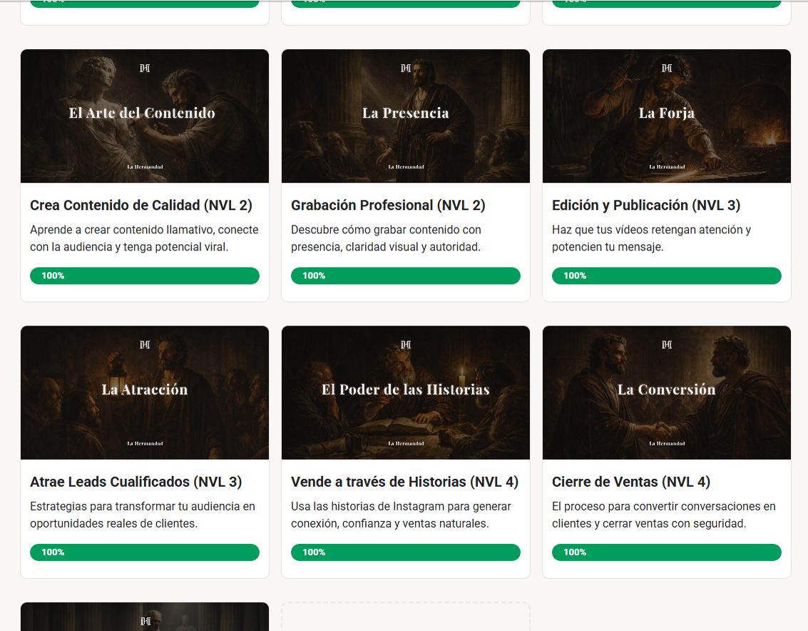 Los módulos de formación dentro de la plataforma